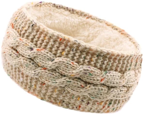 Fleece pandebånd varm vinter bred elastisk med øreklapper blød beige farverige prikker DIY hårtilbehør