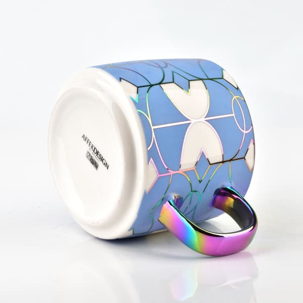 NEO GEO Porcelain Mug 410ml Blue with Geometric Patterns