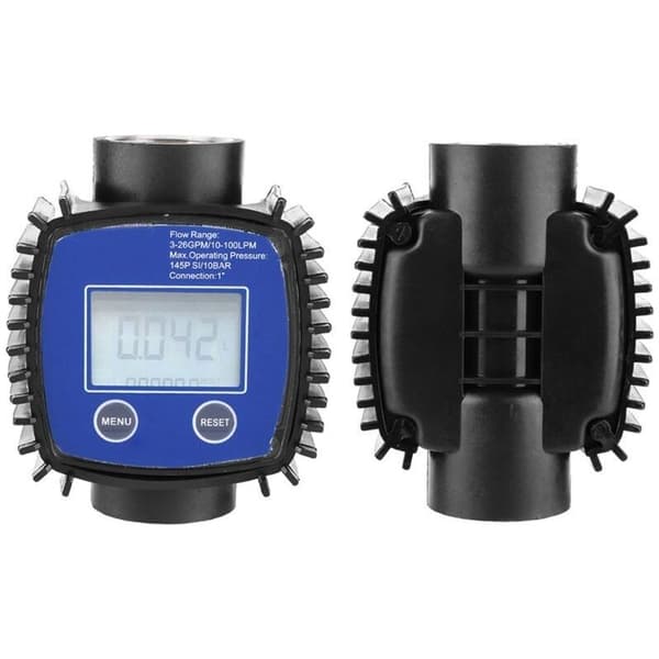 High-precision digital water and diesel flow meter. Flow range 5-120 L/min. 1-inch internal thread. Max pressure 20 bar.