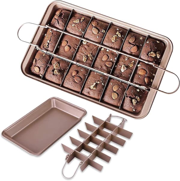 Baking Pans - Brownie Baking Pan - Thickened Non-Stick Bottom with Divider - 18 Pre-cut Pieces Baking Pan - 12 x 7.7 x 1.6 inches