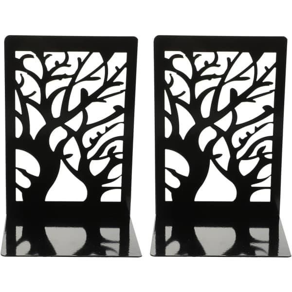Non-slip Iron Bookends with Tree-shaped Design, Decorative Bookends for Study Room, Kids Room, Classroom, Office, 1 Pair