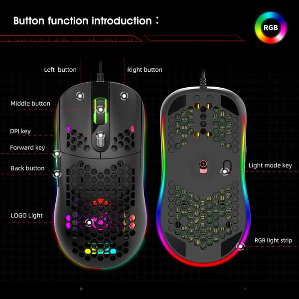 X600 RGB Luminous Macro Programming Gaming Mouse 6 Buttons Can Turn Off Lights Supports Various Games Wired Mouse