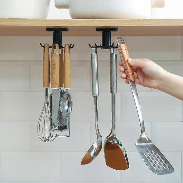 Kitchen Utensil Hanger, 6-Arm 360-Degree Rotatable Hook, Black