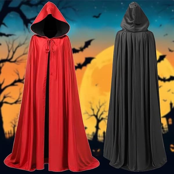 Rød Halloween-kappe Unisex Vendbar med Hætte Vampyrkappe Kostume