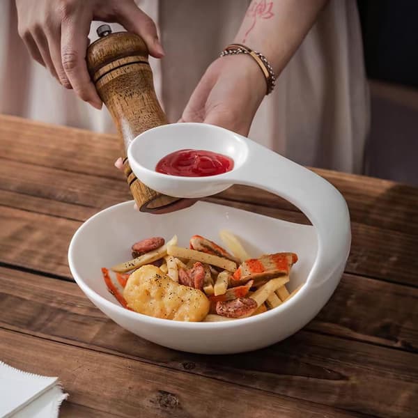 Snack- och dippskålar 2-vånings Vit 1 Styck Sallad Chips Serveringsfat