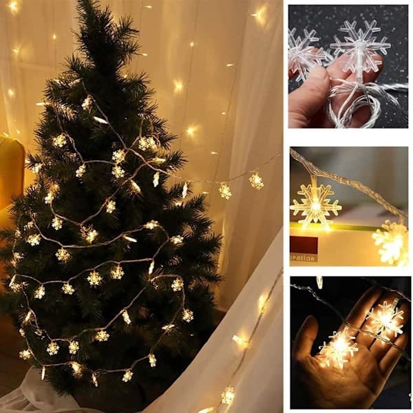 Christmas Lighting - Snowflake String Lights - 6m 40 LED - Battery Operated (Requires 3 AA Batteries)