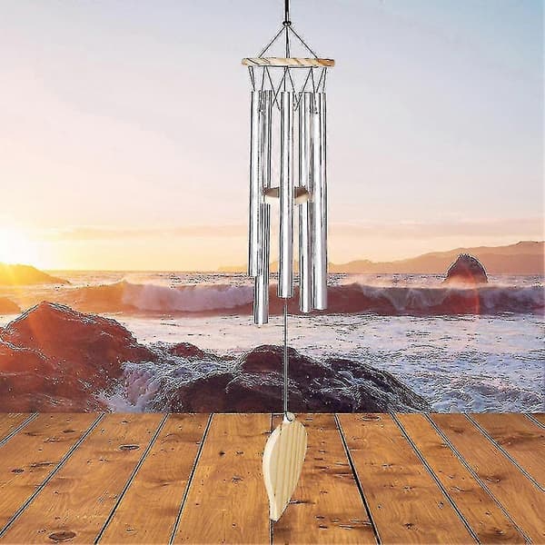 Nature's Melody Vindspel Silver 5 Rör Aluminium Hängande Trädgård Uteplats