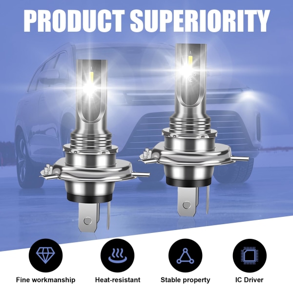 2 stk. LED-tågelygter til bil, H4 H7 H8 H11 LED-forlygtepæresæt, udskiftningspærer til køretøjsbelysning, universelle tågelygter Blue Light H7