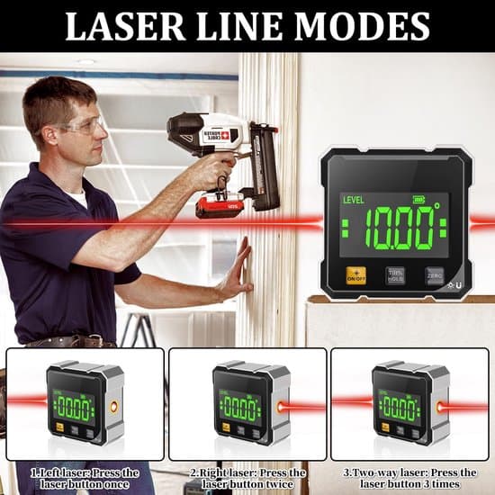 Laser Level - Digital Angle Gauge Digital Angle Gauge with Laser - Four-sided, Strong Magnetic Angle Measurement Laser with Dual Laser