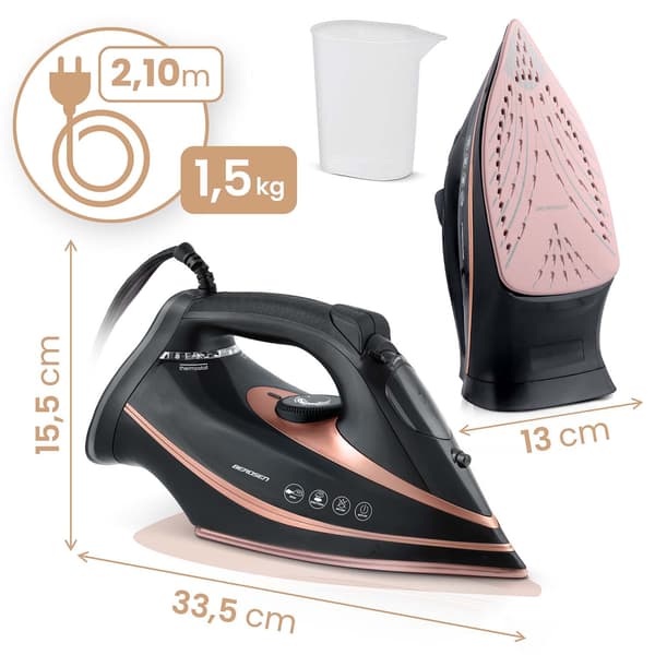 Dampstrykejern 3000W, Keramisk strykesåle, Vertikal damp