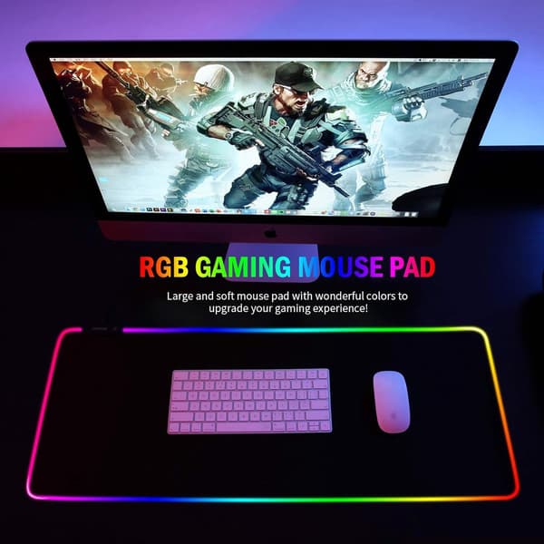 RGB Gaming Mouse Pad - LED Mouse Pad - with 14 Lighting Modes - Non-Slip Rubber Base - Mouse Pad - Suitable for Gamers - 800×300×3 mm - Black