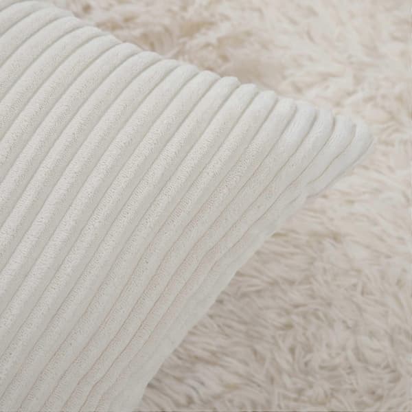 White Decorative Throw Pillow Covers Set 40x40 cm, Soft and Comfortable Ribbed Pillow Case, 2-Pack, Striped Decoration