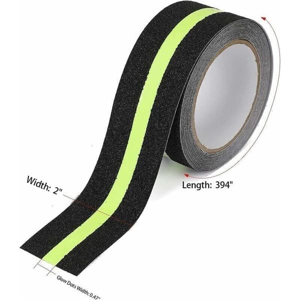 10m x 5cm selvlysende skridsikkert tape til trappetrin indendørs og udendørs