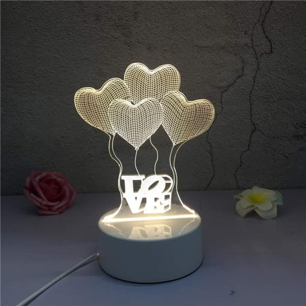 3D Hjerteballong Bordlampe - USB, LED, Hvit Vit white