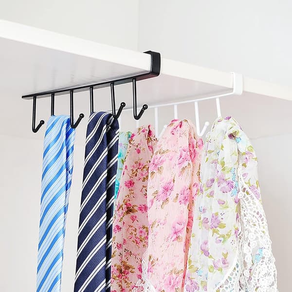 1 Piece Hanging Hooks - Shelf Under Cabinet/Mug Holder - 6 Hooks/Drill-Free Coffee Mug Holder/Kitchen Utensils/Organizer/Hook Rack - White Hanging Hooks