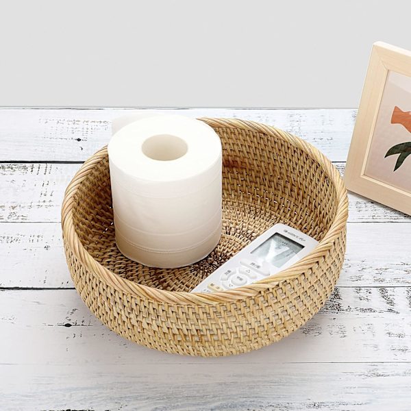 Round Woven Rattan Fruit Basket, Bread Serving Baskets, Snack Storage Baskets, Tabletop Decorative Storage Baskets