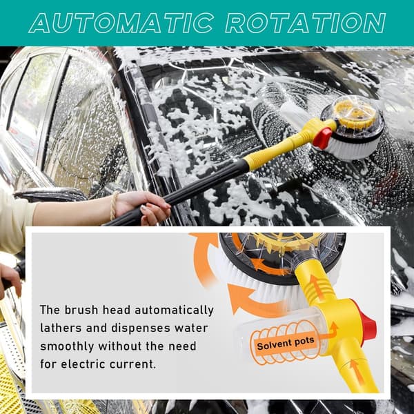 360° Rotating Car Wash Brush Automatic Cleaning Brush Long Handle Detachable Scrub Brush Soft Chenille Bristles