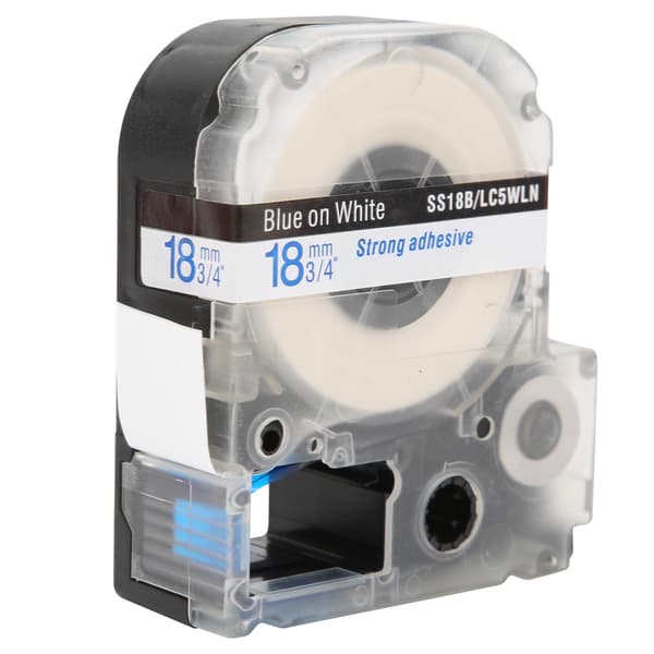 Label Maker Tape 18mm PET Waterproof Labeling Tape for Epson Label Printer/KingJim Label Machine Blue Text on White Background