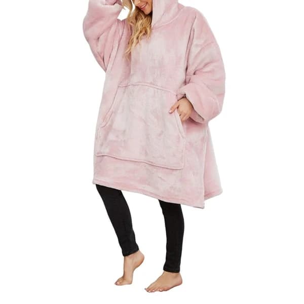Stor Oversized Hettegenser Morgenkåpe Dame, Teppe Hettegenser, Flanell Koselig Teppegenser, Voksen, Lys Rosa