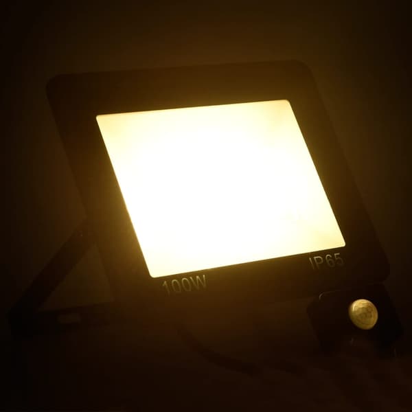 vidaXL Flomlys med sensor 100 W LED varmhvit Svart black
