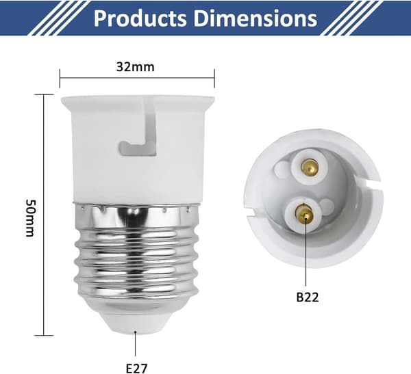 2 stk E27 til B22 Sokkelomformer, Skrue til Bajonettlampe Sokkeladapter, ES til BC Lampebaseadapter