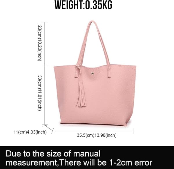 Women's Tote Bag, Soft PU Leather with Large Capacity (Pink)
