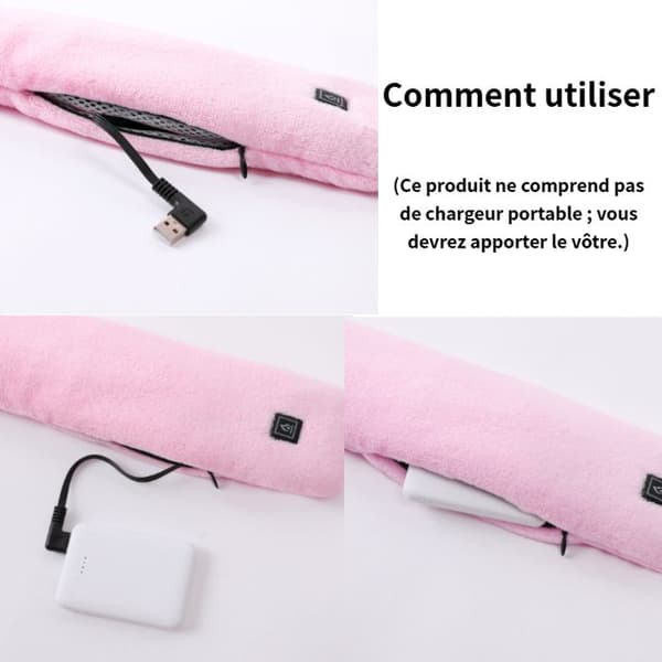 USB-opvarmet tørklæde – Vaskbart opvarmet tørklæde – Blød, varm halsvarmer med 3 temperaturniveauer – Blå Bleu