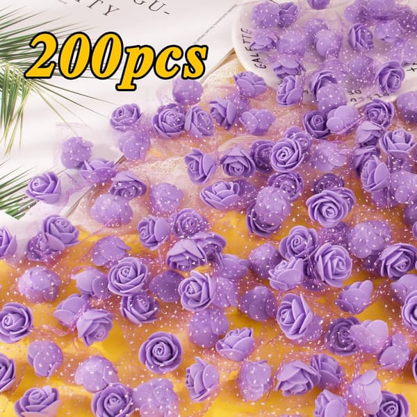 (Lilla - 2,5 cm) 200 Kunstige Roseknopper PE Skum Kunstige Blomster