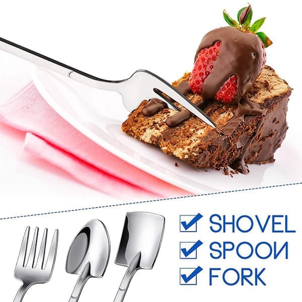 18 Pieces Shovel Spoon Fork Spade Coffee Spoon Spade Handle Dessert Spoon Ice Cream Spoon Spade