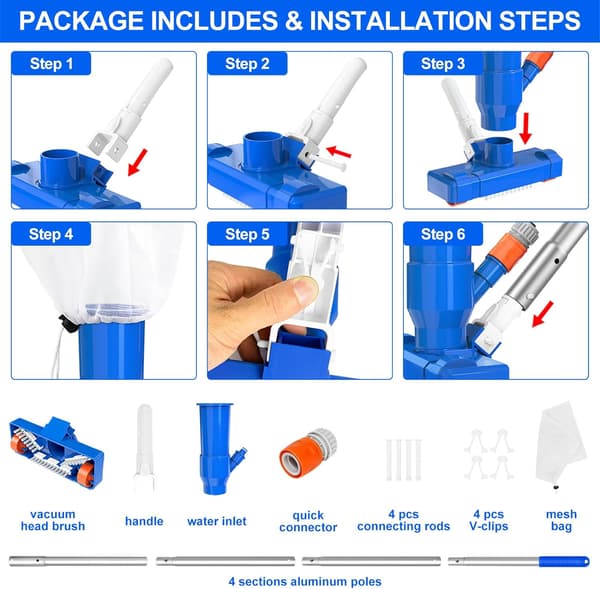 Pool Vacuum Cleaner, Portable Pool Vacuum Cleaner with 150 cm Pole, Small Manual Pool Cleaner