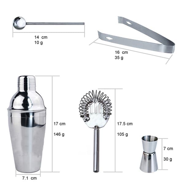 5-dels cocktailsett, barsett, shaker 350ml - Rustfritt stål Silver silver
