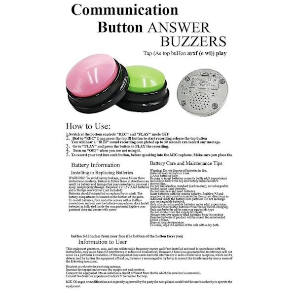 Recordable Talking Button 30 Second Voice Recording Button Pet Training Buzzers