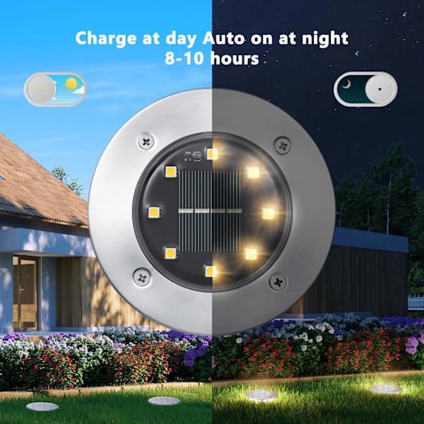 Solcellelampe Utendørs, 8 LED Solcellelampe Bakke Utendørs Hage Vanntett IP65 Rustfritt Stål Solcellebelysning, Kaldhvit 8 Stykker