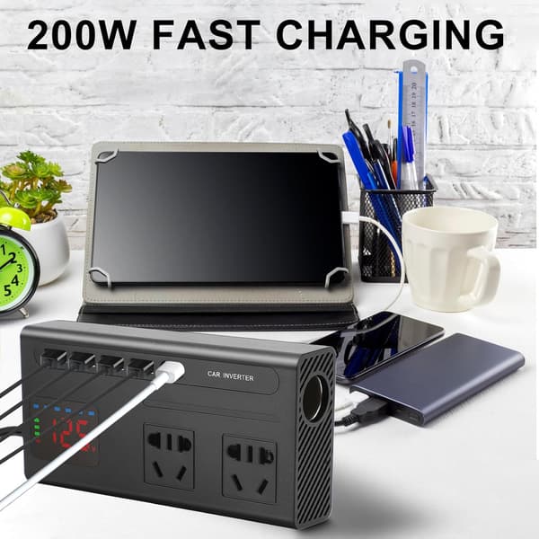 12V-220V Bilinverter 150W med digitalt display og USB-hurtiglader