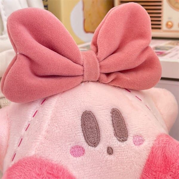 Kirby Plush Doll Keychain with Bow, Cute Bag Charm Gift for Girls
