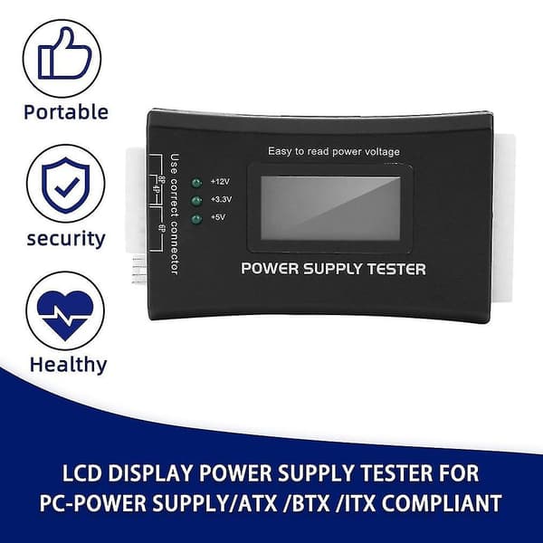 Strømforsyningstester til LCD-skærm Computerstrømforsyningsdiagnostisk tester PC-strømforsyning/ATX/BTX/ITX-kompatibel Sort