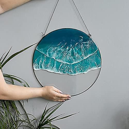 Round Acrylic Wall Decorations with Ocean Wave Motif - Handmade Decorative Hanging Ornaments