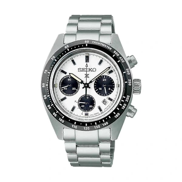 The 2025 Seiko watch features a stainless steel strap, a white dial, and a black dial, making it suitable for everyday use.