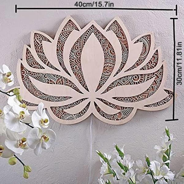 Lotus-mandala joogahuoneen taidepuuseinävalaisin himmentimellä