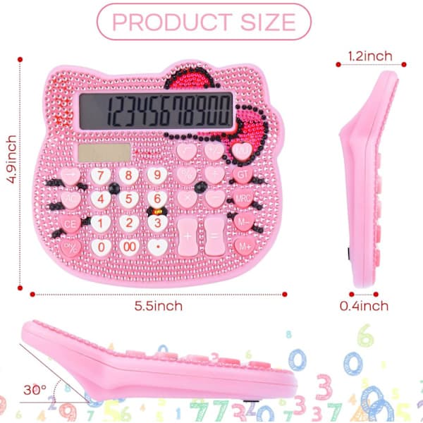 Women's Calculator, 12-Digit Desktop Calculator with Large LCD Display and Sensitive Buttons, Solar and Battery Powered Pink Pink