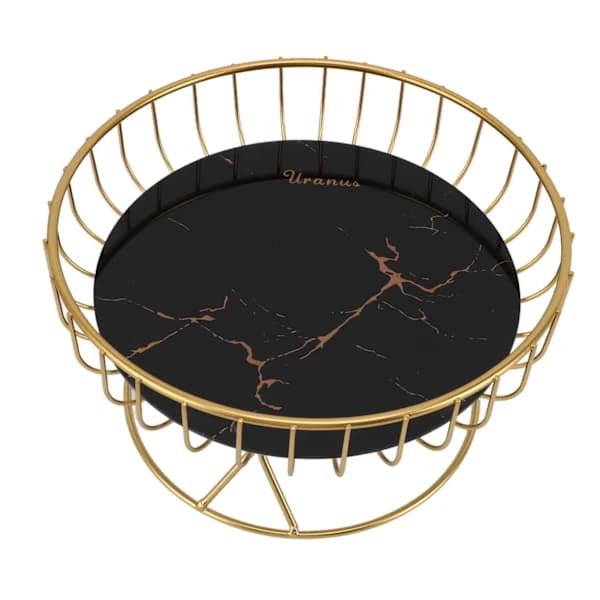 Round Metal Fruit Basket Large Capacity Hollow Ventilated Bowl for Kitchen Counter Dining Table Snacks Bread Gold Black
