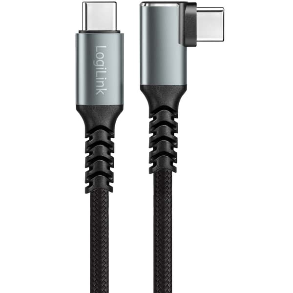 LogiLink USB-C til USB-C-kabel 0,5 m, 90° vinklet, 100 W PD, grå/sort