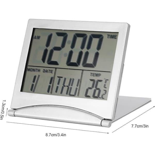 Sammenklappeligt digitalt LCD-vækkeur, foldbart LED-rejsevækkeur med dato, dag og tid