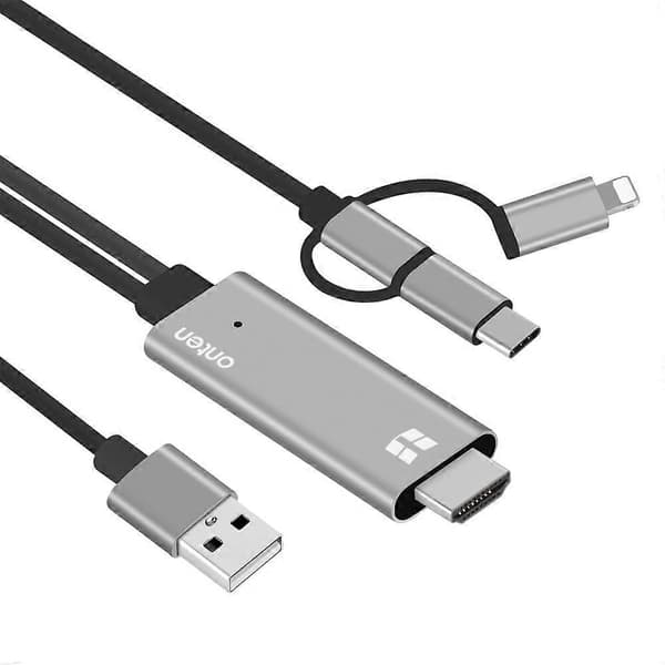 Onten OTN-7537A 3-in-1 1080P mobiili HD-näytön sovitinkaapeli, harmaa Grey