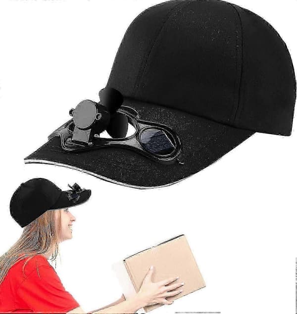 Svart solcellskeps med fläkt för män och kvinnor