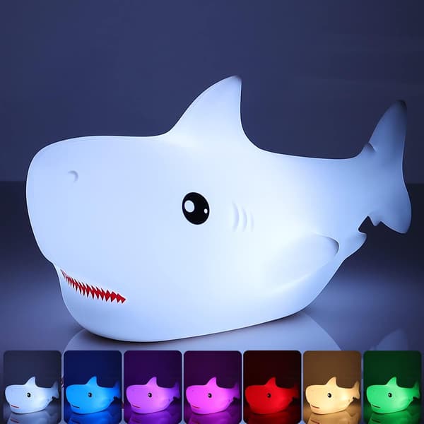 Shark Night Light Animal Lamp 7 Color Changing Light Soft Silicone USB Rechargeable Timer Function Kids