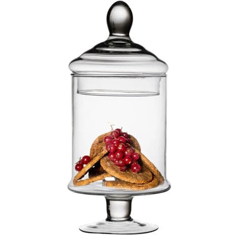 Glasbeholder med låg H29 Ø13 cm til slik, småkager og dekorative genstande