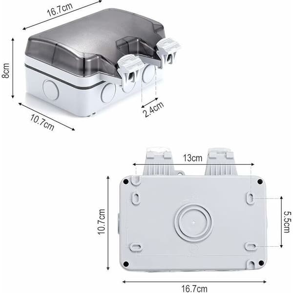 IP66 Vedenpitävät ulkopistorasiat, 2-osainen kaksoisseinäkytkin kannella