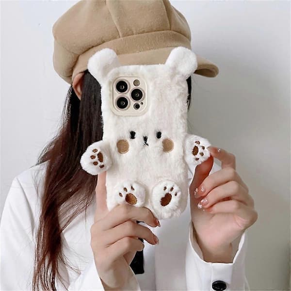 iPhone 15 Pro Telefonskal 3D Björn Fluffig Plysch TPU Vinter