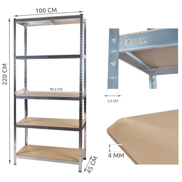 Lagerhylle 220x100x45 cm 5 hyller Malatec 23766